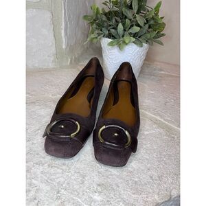 Cole Haan brown suede flats with bronze buckle sz 7.5 AA